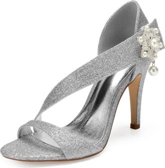 Generic Wedding Shoes Womens Bridal Stiletto Heels Sandals Sexy Peep Toe Bridal Wedding Party Dressy Heels Shoes 10.5Cm,Silver,8 UK