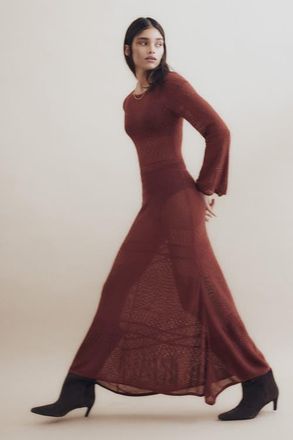 H&M Pointelle-knit Maxi Dress in Brown at Nordstrom, Size Xx-Small