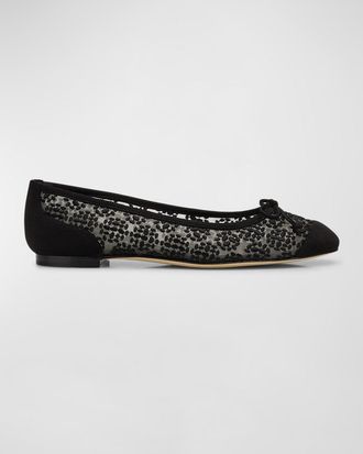 Manolo Blahnik Capbal Lace Cap-Toe Ballerina Flats