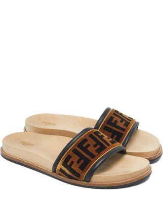 Fendi zucca-pattern velvet sandals - Brown