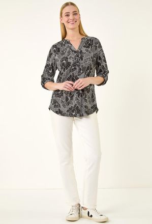 Roman Puff Print Notch Neck Shirt