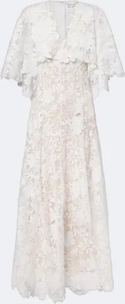 Oscar De La Renta Caped floral guipure lace gown