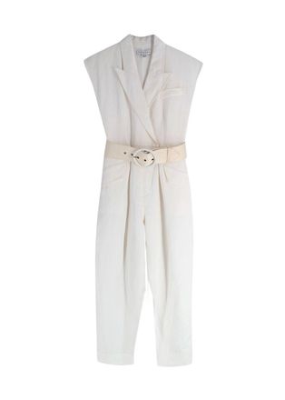 Shona Joy Ivory Belted Blazer Style Jumpsuit Size XS