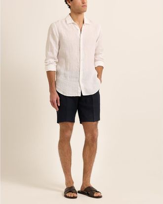 Orlebar Brown Giles Linen Tailored-Fit Shirt in White at Nordstrom, Size Xxx-Large