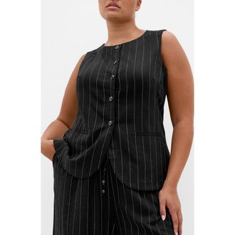 City Chic Kelly Pinstripe Longline Vest in Black Pinstripe at Nordstrom, Size Xxl