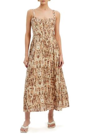 Bardot Lilah Pebble Print Corset Midi Dress at Nordstrom, Size 10