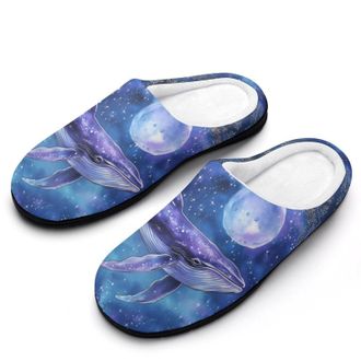 Generic Humpback Whale Moon Print Womens Slippers Warm House Slippers Indoor House Shoes with Anti-Skid Rubber Sole