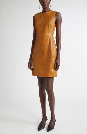 St. John Sleeveless Washed Leather Sheath Dress in Cinnamon at Nordstrom, Size 8
