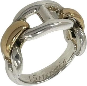 Herm&egrave;s Gold Silver Yellow Gold (18K) Silver Band Ring (Pre-Owned)