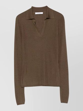 Max Mara silk cashmere ribbed v-neck long-sleeve polo shirt