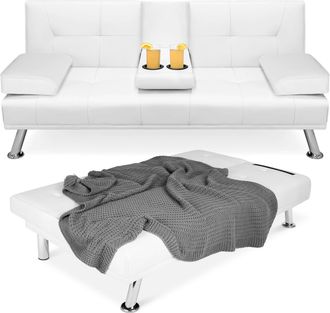 Best Choice Products Modern Faux Leather Convertible Futon Sofa w/ Removable Armrests, 2 Cupholders