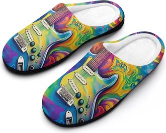 Generic Tie-Dye Guitar Mens Slippers Comfortable And Non-slip Cotton Slipper Shoe for House