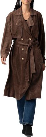 Blank NYC Double Breasted Faux Suede Trench Coat in Down To Earth at Nordstrom, Size X-Small