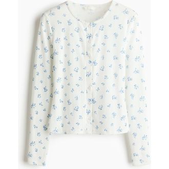 H&M Pointelle Jersey Cardigan in White/blue Floral at Nordstrom, Size X-Small