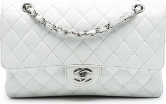 Chanel Pre-owned Womens Medium Classic Caviar Double Flap - White Leather - One Size