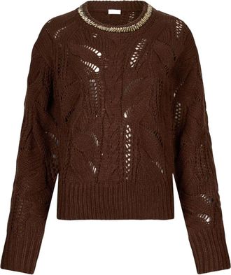 Liu Jo gemstone-embellished openwork sweater - Brown