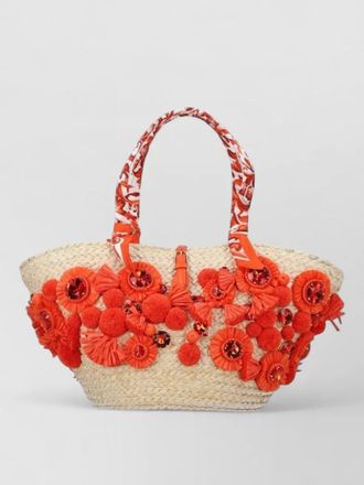 Dolce & Gabbana straw beach tote floral accents wrapped handles