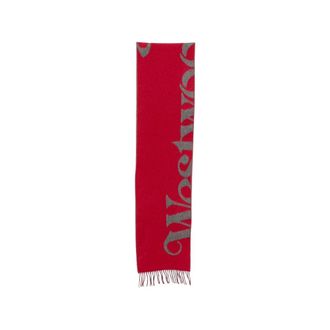 Vivienne Westwood Logo-Intarsia Sjaal met Franjes - Dames - Wintersjaals - Rood - ONE Size - Wol - Accessoires
