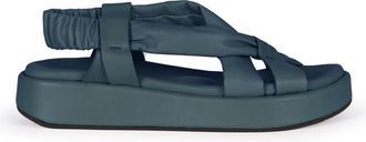 Cortana Green Ocean Platte Sandaal - Dames - Sandalen - Groen - 39 EU - Leer - Schoenen