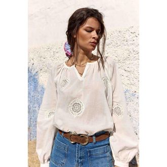 La petite &eacute;toile Wijde geborduurde katoenen blouse, BLAZIA