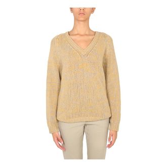Aspesi V-neck Knitwear, female, Yellow, Size: XS Maglia Knit Melange Scollo V