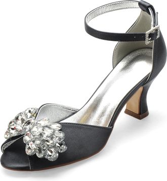 Generic Womens Heels Wedding Shoes Kitten Heel Bridal Shoes Open Toe Bridal Low Heels Formal Prom Party Dress Shoes 6.5Cm,Black,10 UK