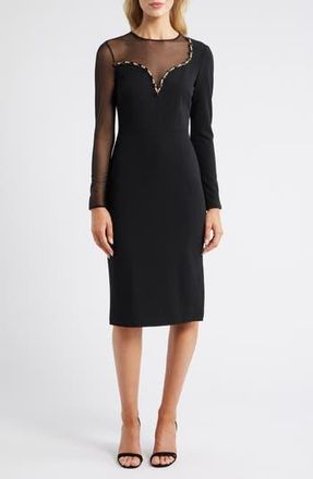 Vince Camuto Long Sleeve Beaded Crepe Midi Dress in Black at Nordstrom Rack, Size 18 (Similar To 14W)
