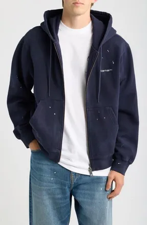 Carhartt Work in Progress Painter Cotton Zip Hoodie in Dark Navy(Destroy Wash) at Nordstrom, Size Xx-Large