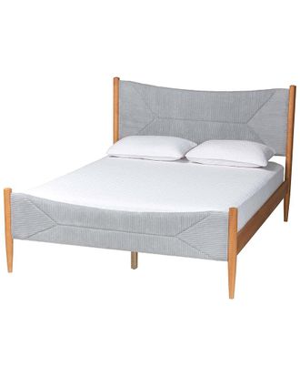 Baxton Studio Taylin Mid-Century Corduroy & Wood Queen Bed