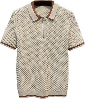 Generic Men Casual V-Neck Knit Polo Shirt Short Sleeve Solid Patchwork Zipper Tees 2 XL 62kg-70kg