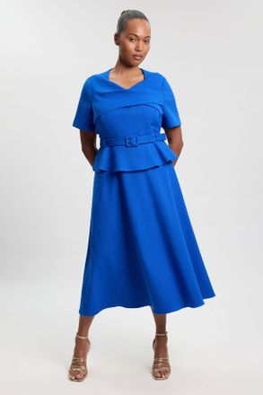 Karen Millen Womens Plus Size Structured Tailored Belted Midi Dress - Blue - Size 18 UK