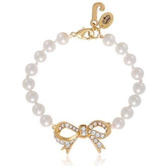 Juicy Couture Pearl Bracelet with Pave Bow in Gold Tone at Nordstrom, Size 7.5