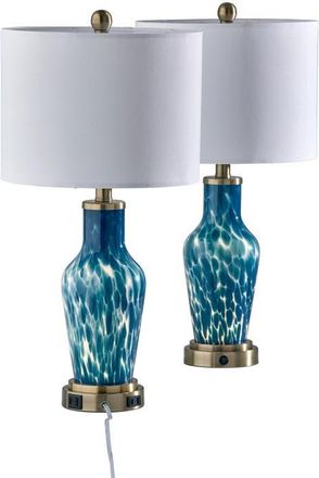Adesso Grady Table Lamps in Antique Brass/blue at Nordstrom
