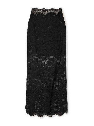 Paco Rabanne Black Stretch Floral Lace Midi Skirt