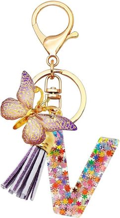 Generic Alphabet exquisite small gift charms keychains, handbag charms, car accessories, butterfly tassel keychains (V)