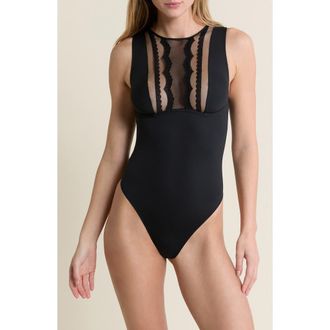 Etam Insensee Lace Trim Bodysuit in Black at Nordstrom, Size 34D