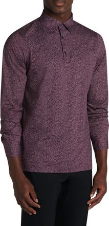 Bugatchi OoohCotton Herringbone Tech Long Sleeve Polo in Berry at Nordstrom, Size Xx-Large