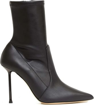 Ninalilou Elastische Leren Enkelboot met Hak van 100 mm - Dames - Laarzen met Hak - Zwart - 36 EU - Leer - Schoenen
