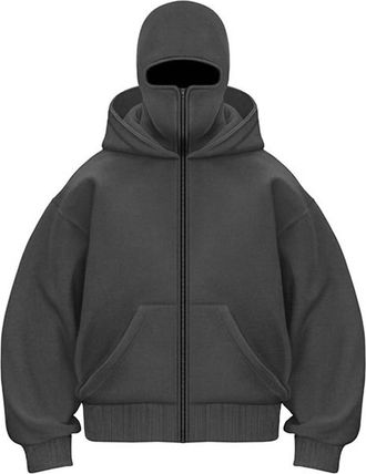 Generic Unisex Full Zip Balaclava Hoodie - Oversized Sweatshirt for Daily, Outdoor, Active Sports & Streetwear (Dark Grey, L)