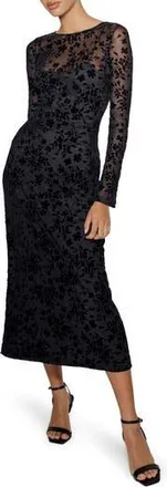 Nobody's Child Clarissa Floral Devor&eacute; Long Sleeve Midi Dress in Black at Nordstrom Rack, Size 14