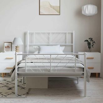 vidaXL Estructura Cama Sin Colch&oacute;n Con Estribo Metal Blanco 100x190 Cm Vidaxl