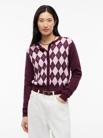 Tommy Hilfiger Womens Tommy Jeans Argyle Crewneck Cardigan - Calypso Berry - XXS