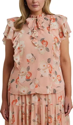 Ralph Lauren Floral Ruffle-Trim Georgette Blouse In Pink Multi