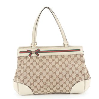 Gucci Gg Canvas Brown Leather Canvas Tote Bag (Pre-Owned)