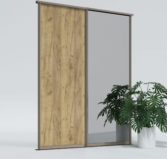 OEM Puertas Correderas De Armario A Medida 265 X 180 Cm, 1x Roble Craft, 1x Espejo