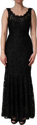 Dolce & Gabbana Black Floral Lace Evening Long Gown Womens Dress
