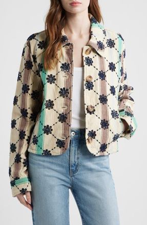 Free People Cassie Mod Stripe Eyelet Cotton Jacket in Ivory Combo - Stripe at Nordstrom, Size X-Small