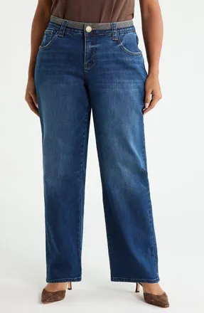 Wit & Wisdom Contrast Trim Straight Leg Jeans in Blue at Nordstrom, Size 22W