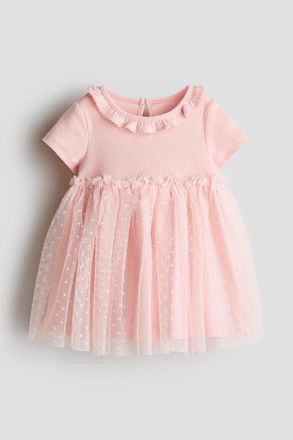 H&M Cotton Dress With Tulle Skirt in Light Pink at Nordstrom, Size 12-18M