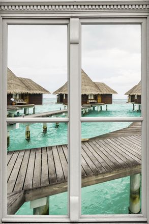 Queence Wandsticker »Häuser im Wasser« Wandsticker, Wandbild, selbstklebend, 3D, Fenster